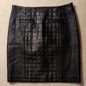 Ann Taylor Black Faux Leather Quilted Pencil Skirt